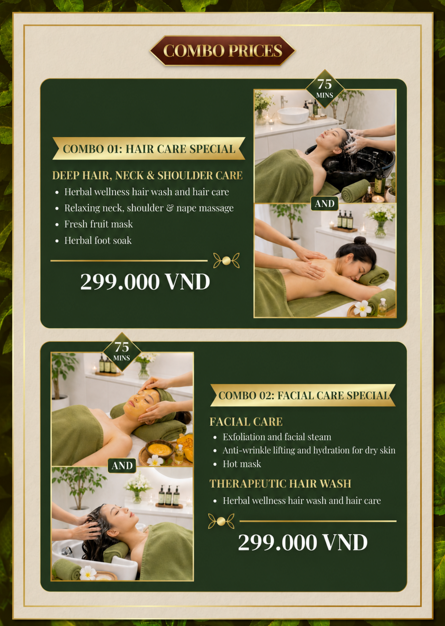 Dabee Spa combo menu
