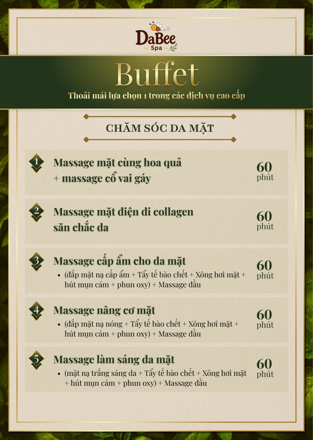 Menu Buffet Chăm sóc da mặt