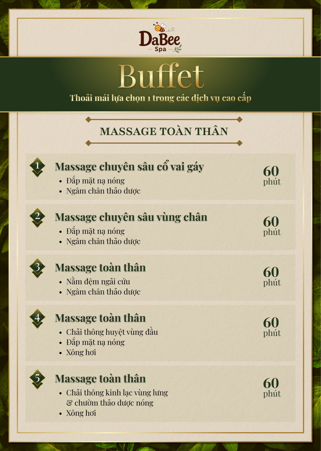 Menu Buffet Massage toàn thân