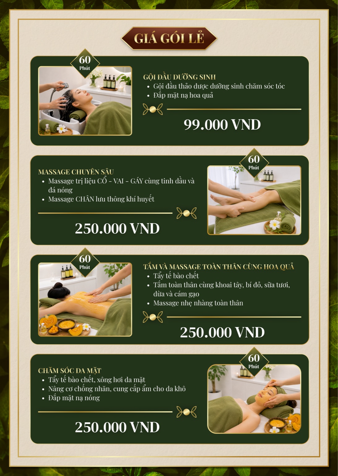 Bảng giá Gói lẻ Dabee Spa
